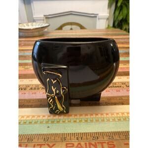 Vintage FAPCO 1930 Joan Lea Creations Shanghai Black 22K Gold Disk Asian Vase